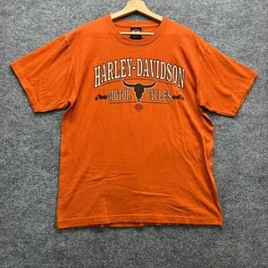 Vintage Harley-Davidson T-Shirt Men's L Orange Made in USA Biker Tee